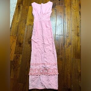 VTG Lorie Deb Pink Linen Embroidered Maxi Dress